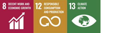 SDG icons 8, 12 and 13