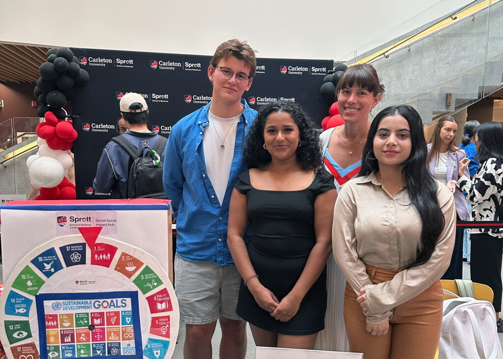 Sprott students with Professor Emily Jones-Joanisse at an event promoting the Sprott Student Impact Hub in September 2024.