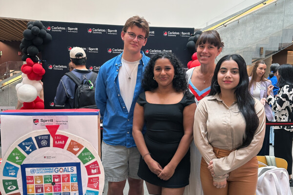 Sprott students with Professor Emily Jones-Joanisse at an event promoting the Sprott Student Impact Hub in September 2024.