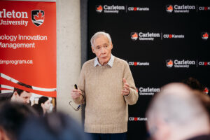 Professor Tony Bailetti presenting to members of the business community at a workshop for Up Our Game, Canada, from the Sprott School of Business in Kanata, Ontario.