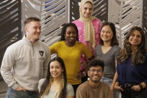 A group of Carleton University students in the library.