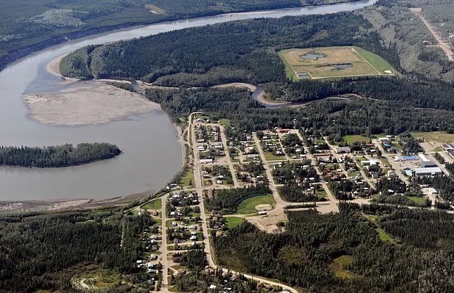 Aerial photo of Mayo, Yukon