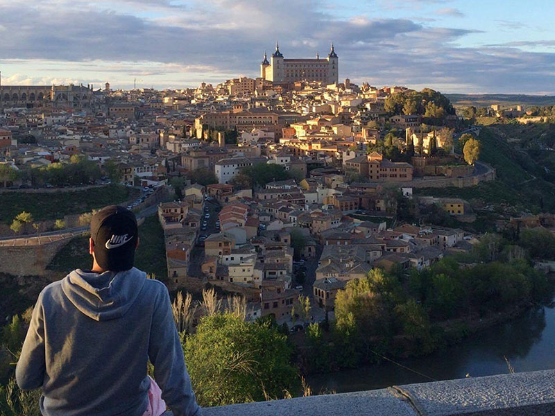 Bachelor of International Business student Andy Banciu at a lookout over Madrid, Spain.