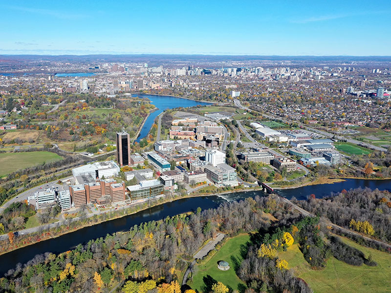 Aerial photo of the Carleton University campus and surrounding areas.