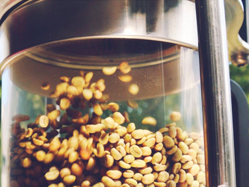 Coffee beans in motion in a maker