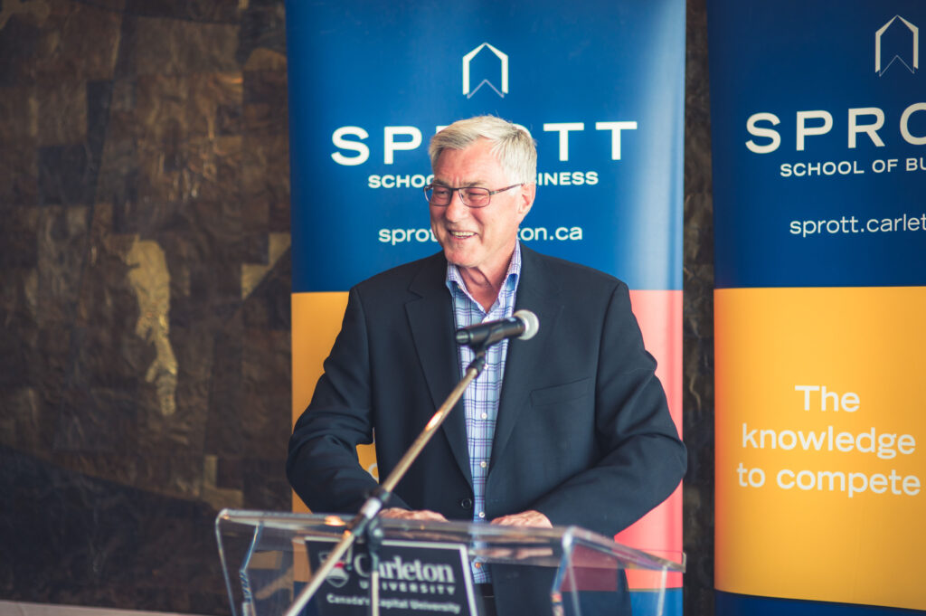 Eric Sprott speaking at a Sprott School of Business Alumni event in Toronto, Ontario, Canada.