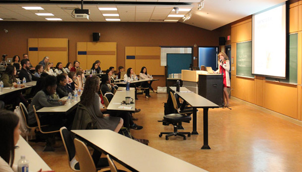 Founder of Canada eSchool Annette Levesque addresses Ottawa high school girls at Girls Aloud - Youth Empowerment, which took place at Carleton University on Tuesday, April 26, 2016.