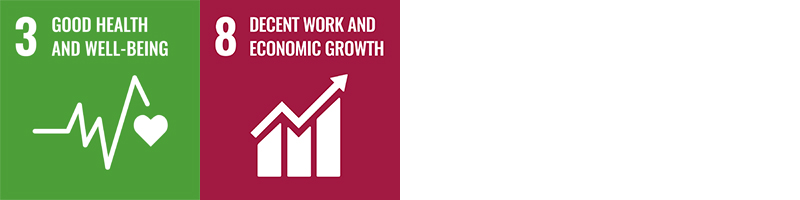 UN SDG icons 3 (Good health and well-being) and 8 (Decent work and economic growth)