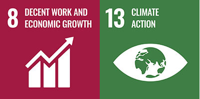 UN Sustainable Development Goals. 8 decent work and economic growth. 13 climate action.