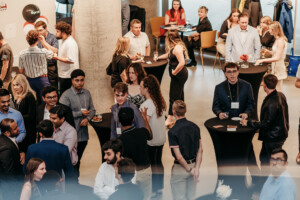 people in the Nicol Building atrium