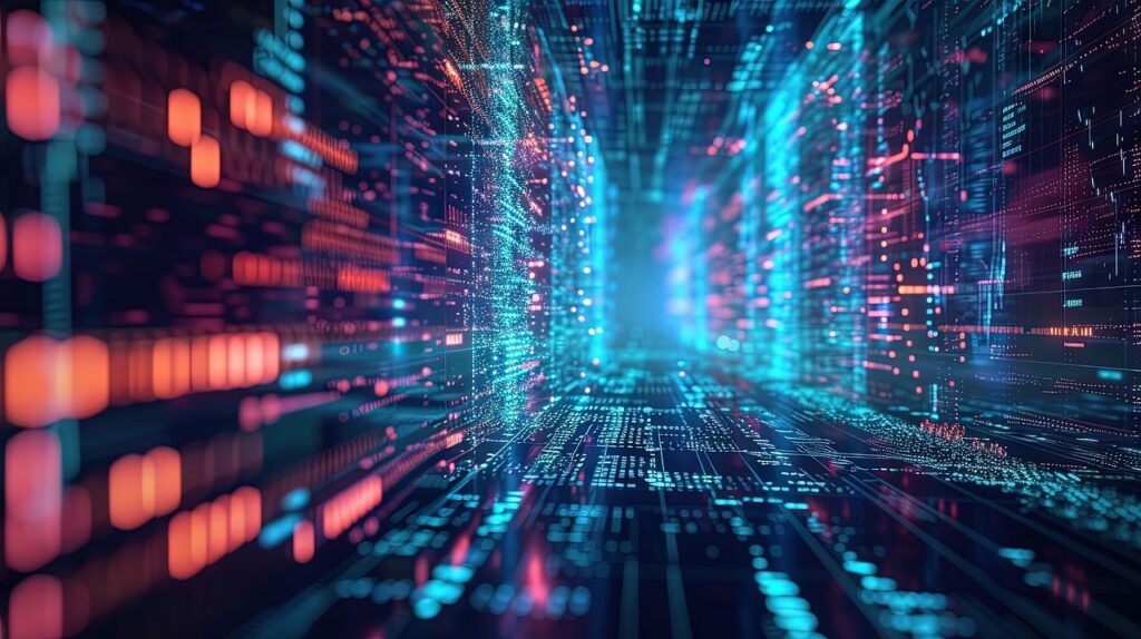 blue and pink lines and squares that look techy