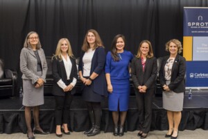 Christine Girvan, Leslie Ballard, Dimi Ntantoulis, Maral Chukhalkhuu, Hope Celani and Sprott Dean Linda Schweitzer