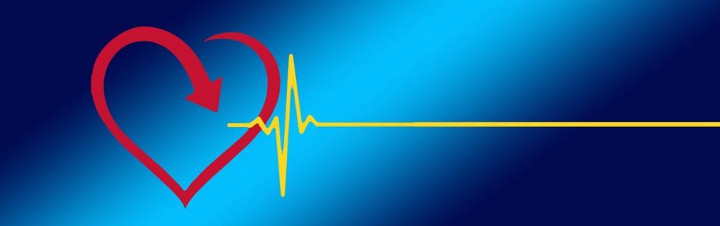 Red outline of heart with yellow lifeline on blue background