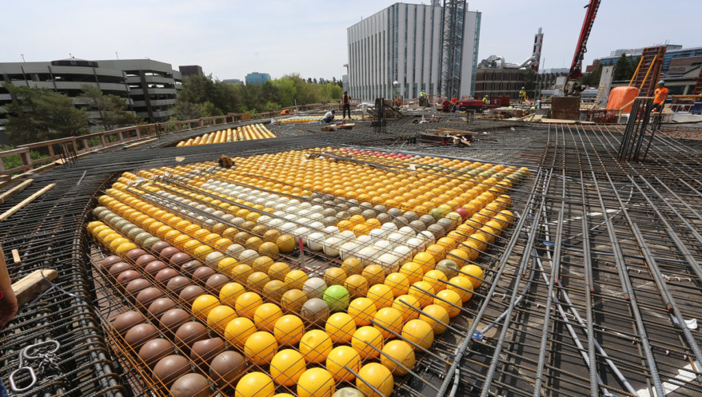 the open bubbledeck flooring on the 3rd floor construction