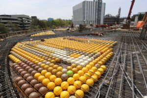 the open bubbledeck flooring on the 3rd floor construction