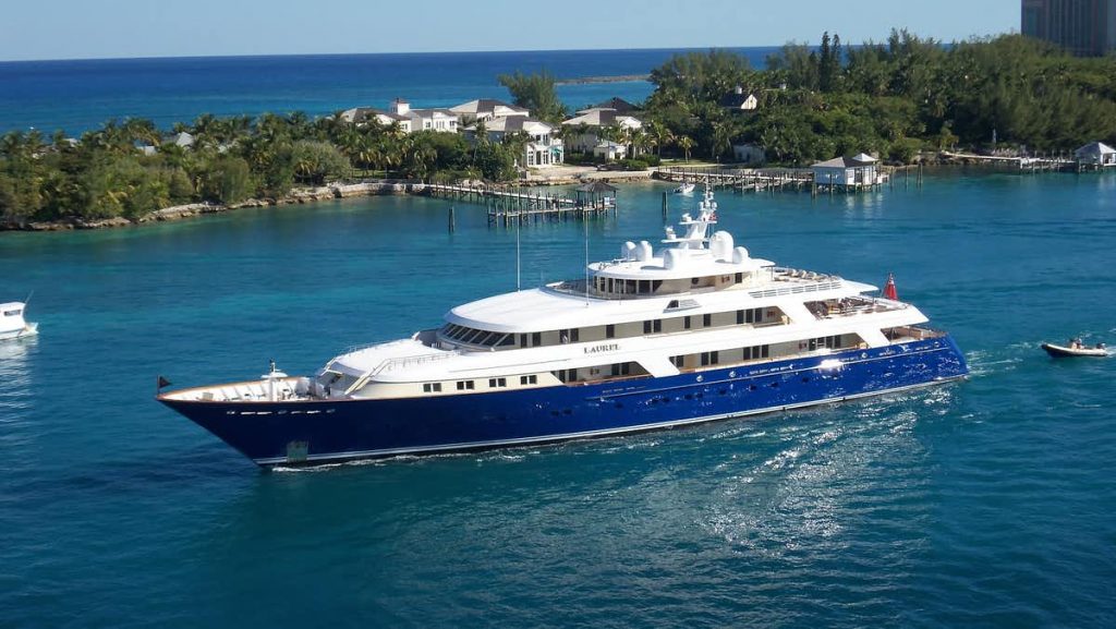 A yacht in the bay of an island